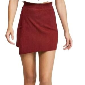 Free People Wine Faux Wrap Ribbed Knit Skirt Size Medium NWT
